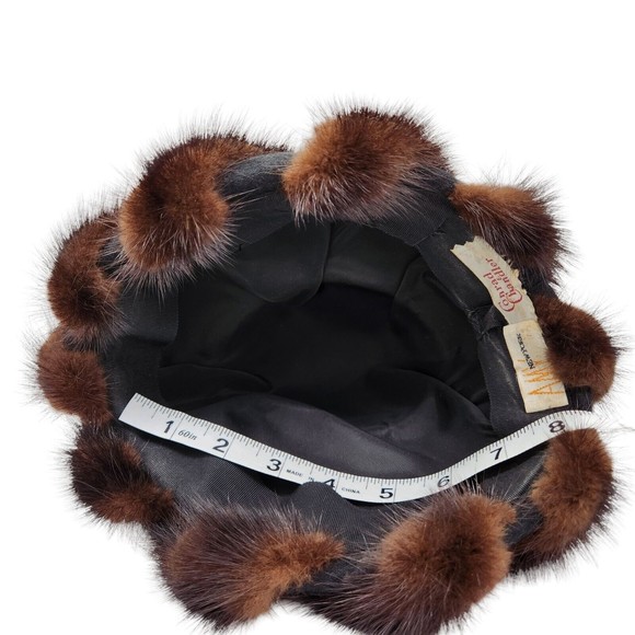 Vintage Conrad & Chandler New York Mink Fur Hat Black Brown Swirls Mobwife PROP - Picture 9 of 9